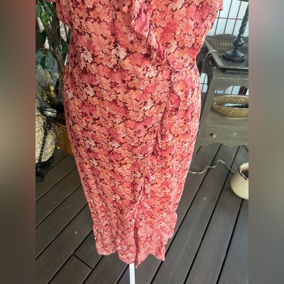 & Other Stories Pink Floral Ruffle Midi Dress Size 8 - Picture 8 of 13